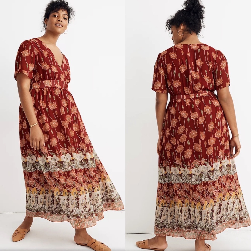 Madewell Tulip-Sleeve Maxi Dress Sunflowers Size 18
